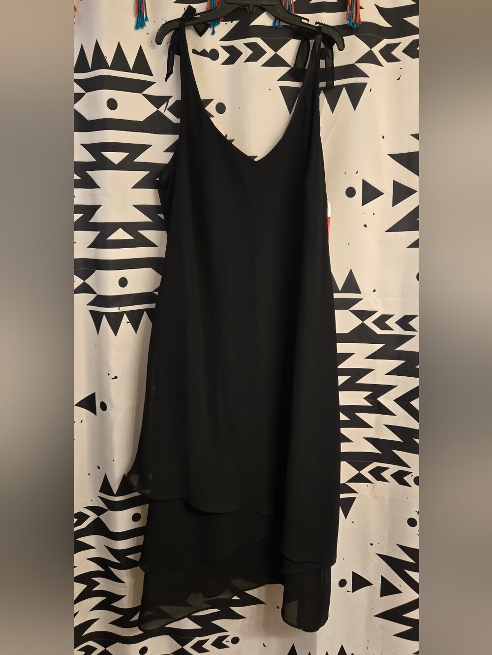 Black Women's V-Neck Ruffle Dress